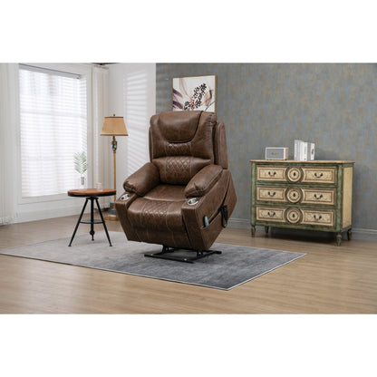 Oversized PU Leather Power Lift Recliner with Massage, Lumbar Heating, Cup Holder, 180° Flat Lay