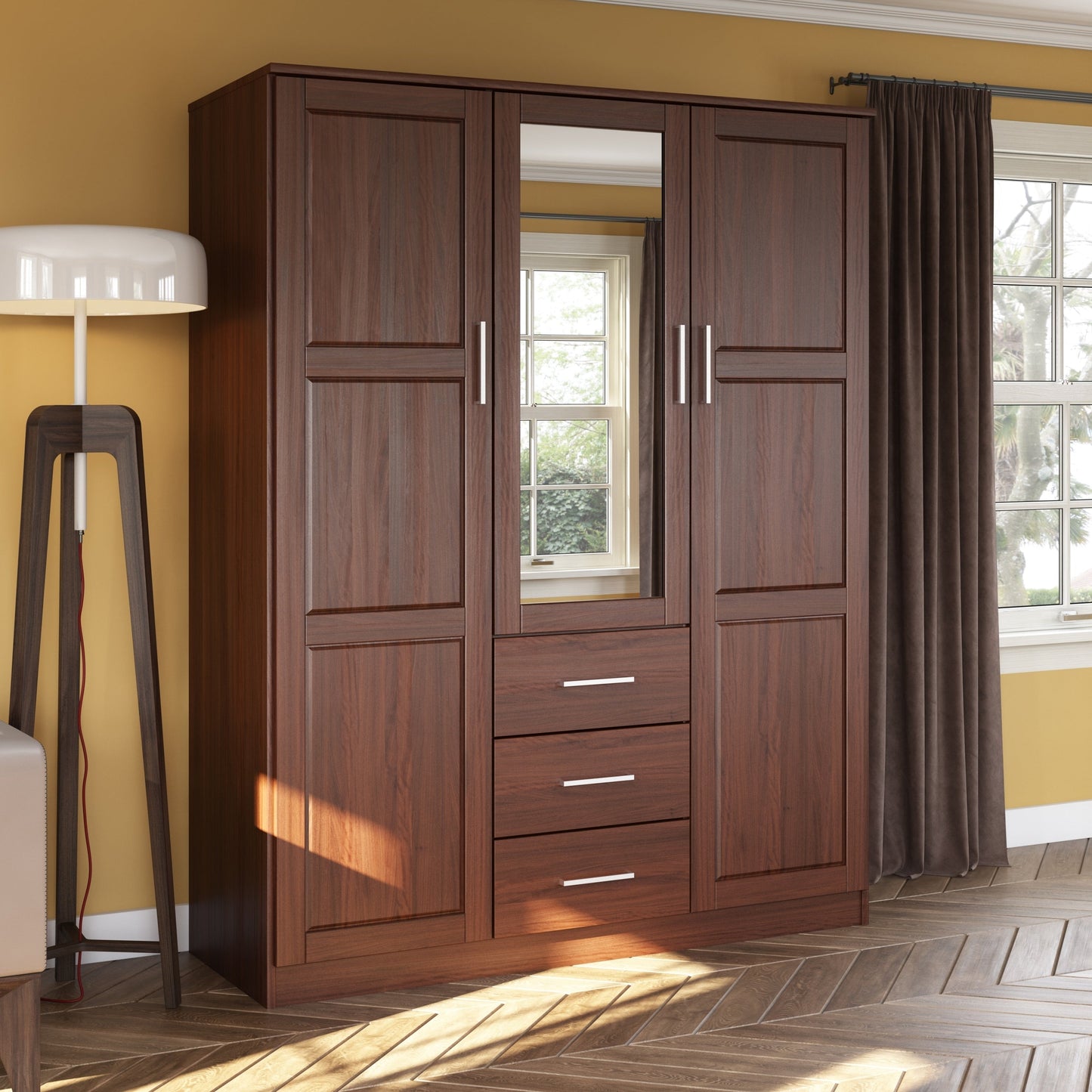 Armoire penderie 3 portes Cosmo 100 % bois massif de Palace Imports avec portes en bois massif ou en miroir