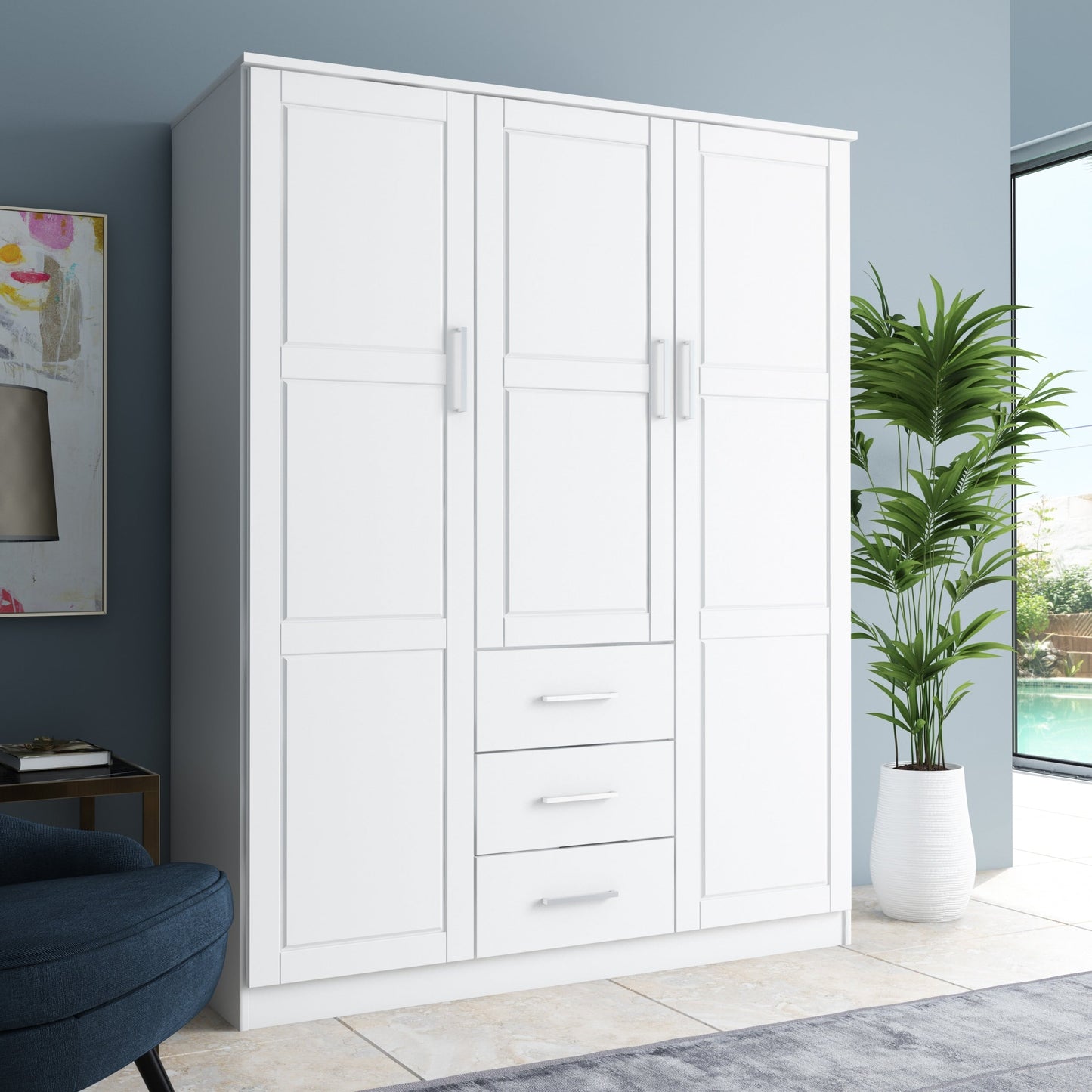 Armoire penderie 3 portes Cosmo 100 % bois massif de Palace Imports avec portes en bois massif ou en miroir