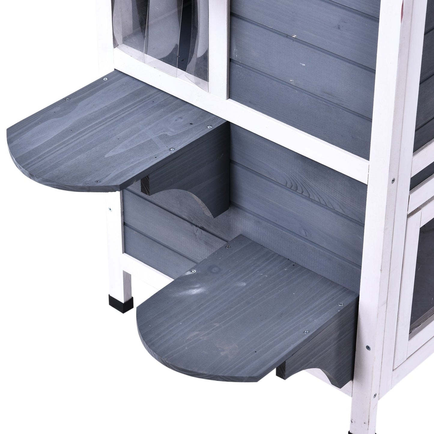 Maison pour chat d'extérieur PawHut en bois de sapin à deux étages, abri pour chats sauvages en bois avec toit en asphalte ouvrable pour intérieur/extérieur, blanc/gris