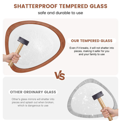 Miroir mural asymétrique en forme de pavé avec cadre en pin