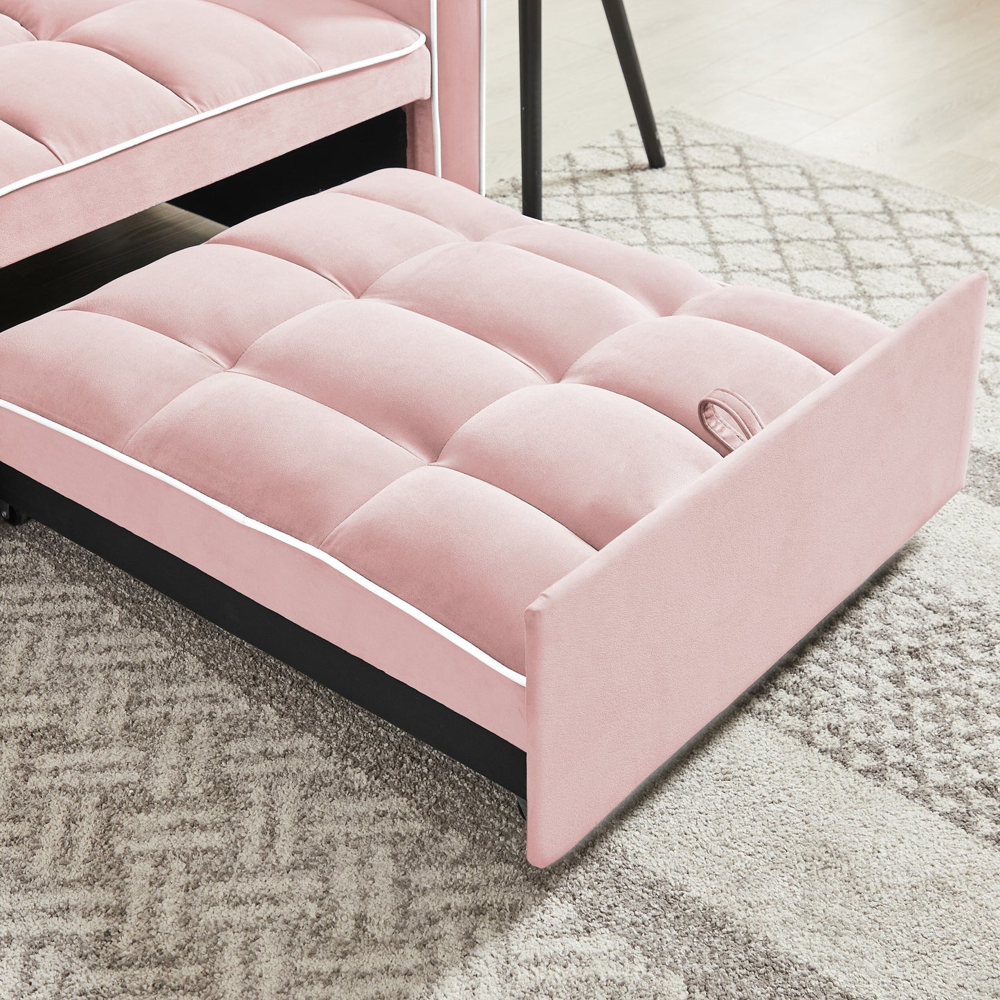 Pink Velvet Single Sofa Bed with Adjustable Back