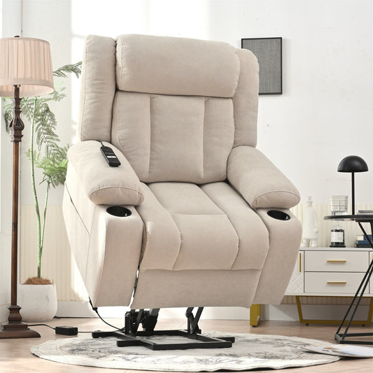 Power Lift Recliner Chair for Elderly, Fabric Lift Chairs w/ Extended Footrest, with 2 Cup Holders,Side Pockets, Remote Control