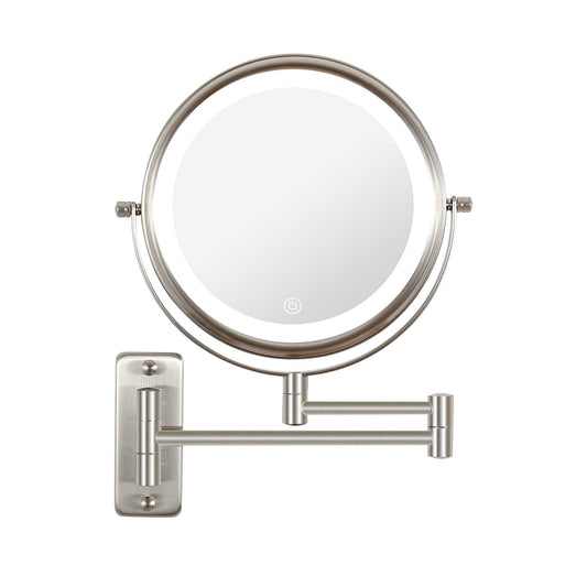 Miroir de maquillage mural rond de 8 pouces, rechargeable, grossissement 1x/10x, 3 lumières colorées