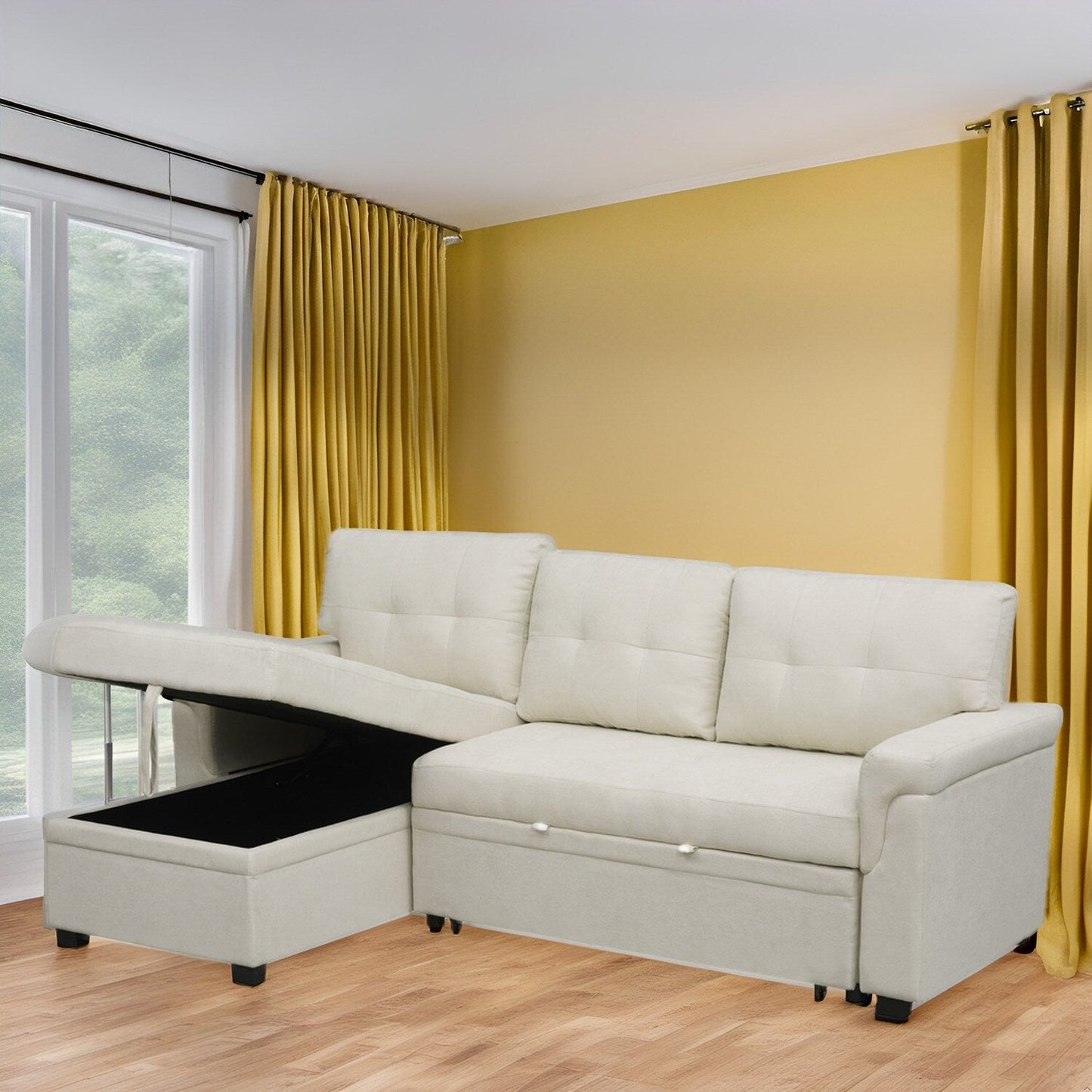 Canapé sectionnel réversible avec lit gigogne, méridienne avec rangement dissimulé, pieds durables,