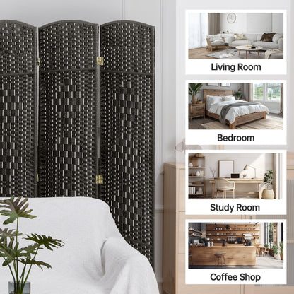 Paravent de séparation de pièce de 6 pieds de haut en fibre tissée, écran de confidentialité autoportant, écran pliant