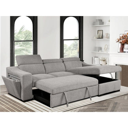Roomfitters 103 Convertible Sectional Sofa with Storage Chaise, Adjustable Headrests, L-Shaped Sleeper Corner Sofa