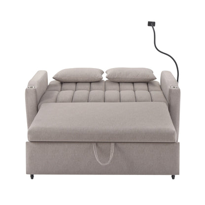 Roomfitters Convertible Loveseat Sofa Bed with USB Ports, Side Pockets, Cup Holders, and Swivel Phone Holder for Living Room