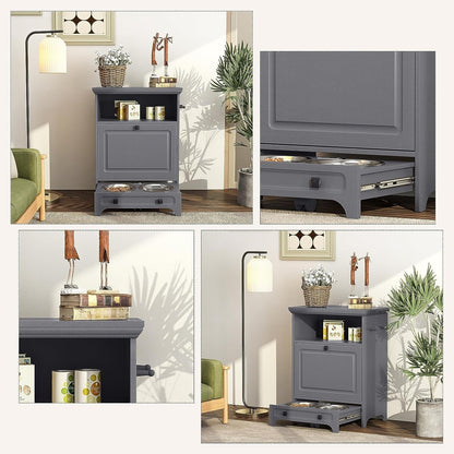 Station d'alimentation pour chiens Roomfitters avec 2 gamelles surélevées et armoire d'alimentation inclinable pour animaux de compagnie