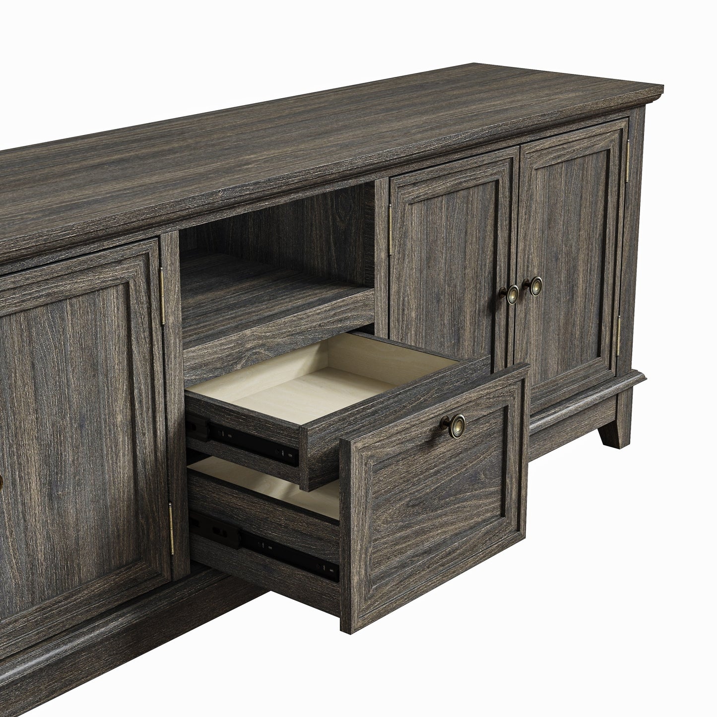 Meuble TV rustique de 72 pouces avec étagères réglables et rangement dissimulé - 72 pouces de largeur