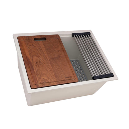 Évier de buanderie sous plan Ruvati epiRock Workstation 25 pouces, blanc chaud - RVG2321WB