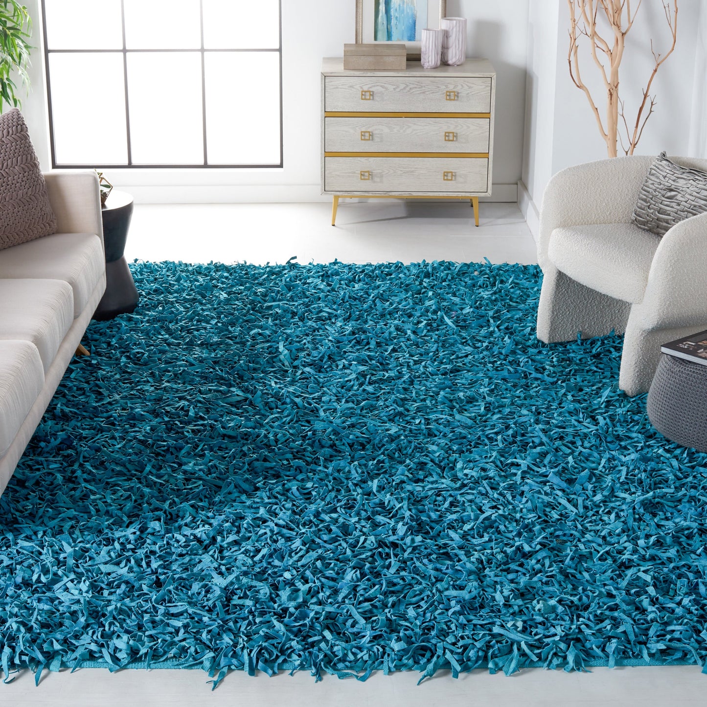 Tapis décoratif moderne en cuir fait main SAFAVIEH Shag Doinita