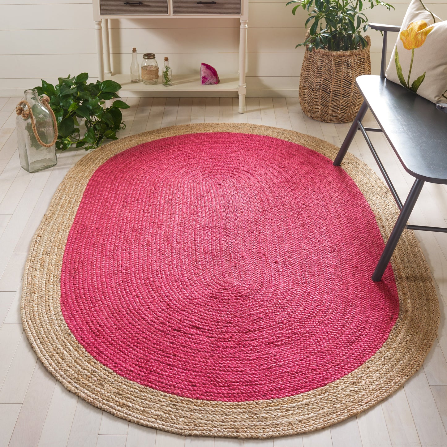Tapis rond en jute fait main en fibres naturelles Jolette avec bordure SAFAVIEH