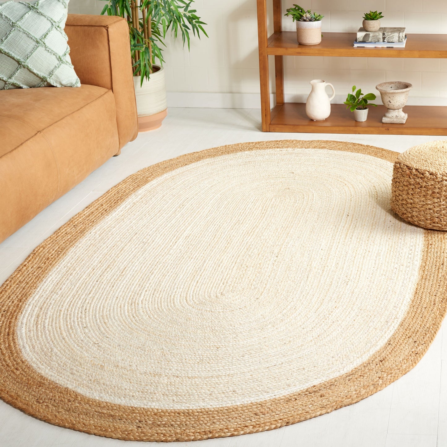 Tapis rond en jute fait main en fibres naturelles Jolette avec bordure SAFAVIEH