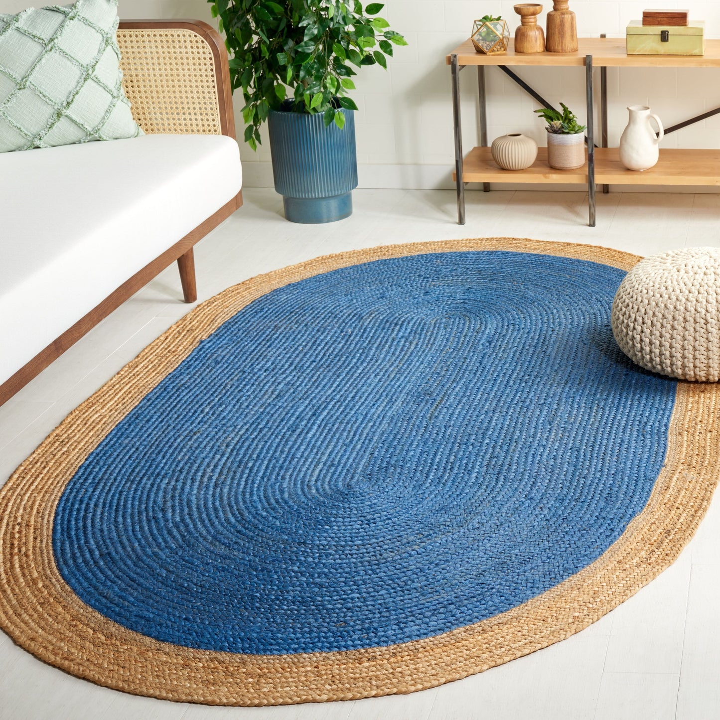 Tapis rond en jute fait main en fibres naturelles Jolette avec bordure SAFAVIEH