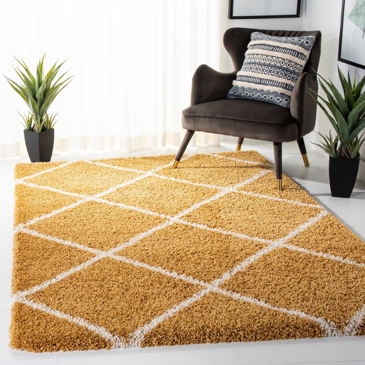 Tapis SAFAVIEH Hudson Shag Raili Diamond Treillis de 2 pouces d'épaisseur