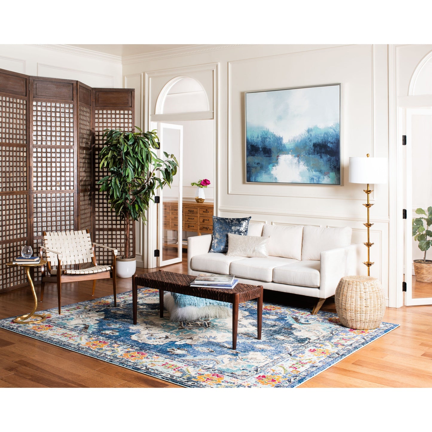 Tapis décoratif style médaillon bohème Monaco Oceane de SAFAVIEH