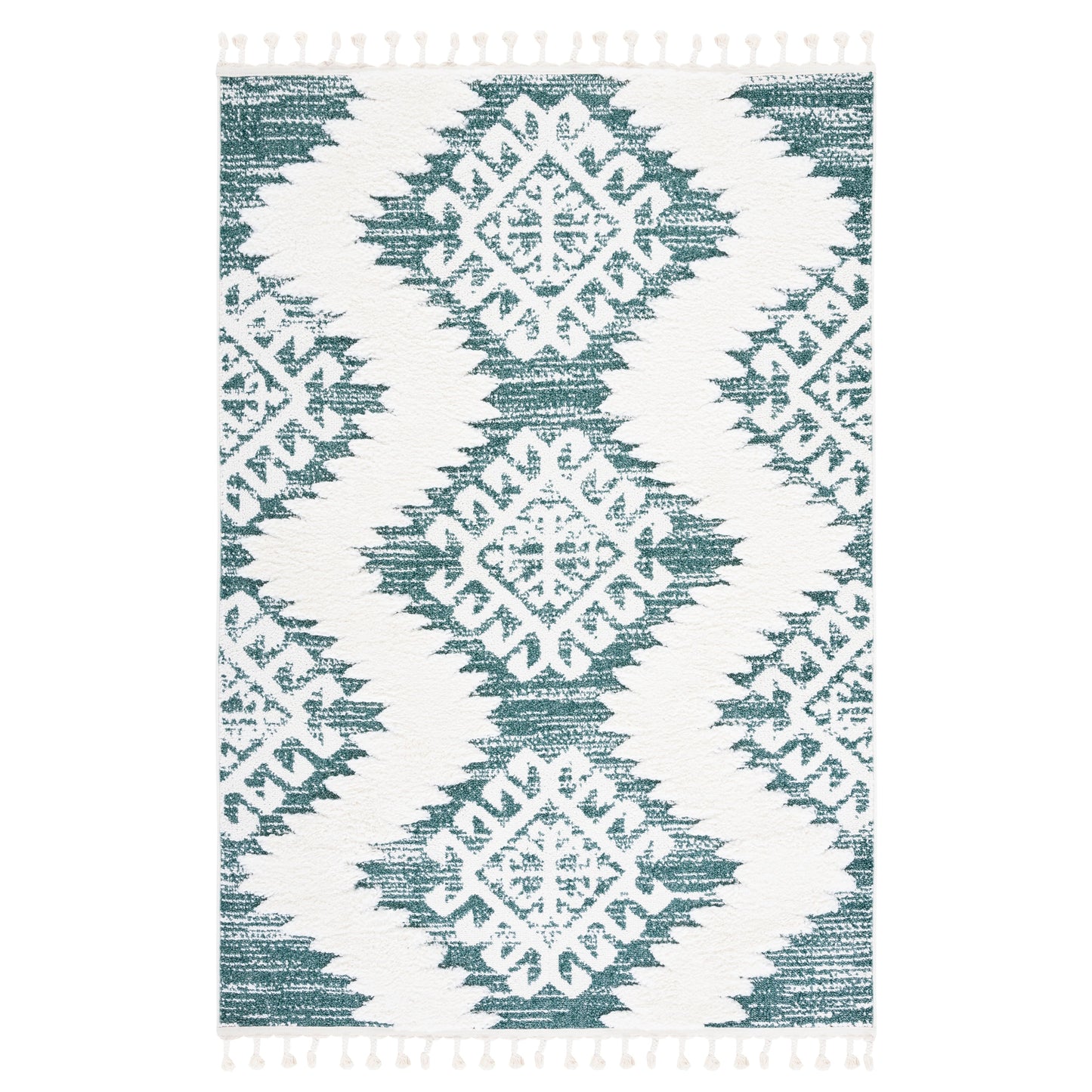 SAFAVIEH Tapis à poils longs marocains à pampilles Berneice Boho Tribal 2 pouces d'épaisseur