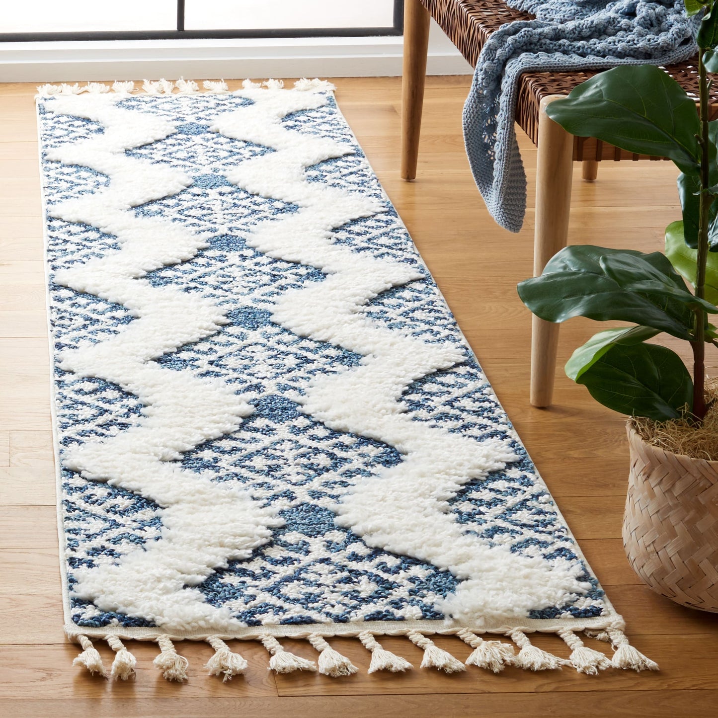 SAFAVIEH Tapis à poils longs marocains à pampilles Berneice Boho Tribal 2 pouces d'épaisseur