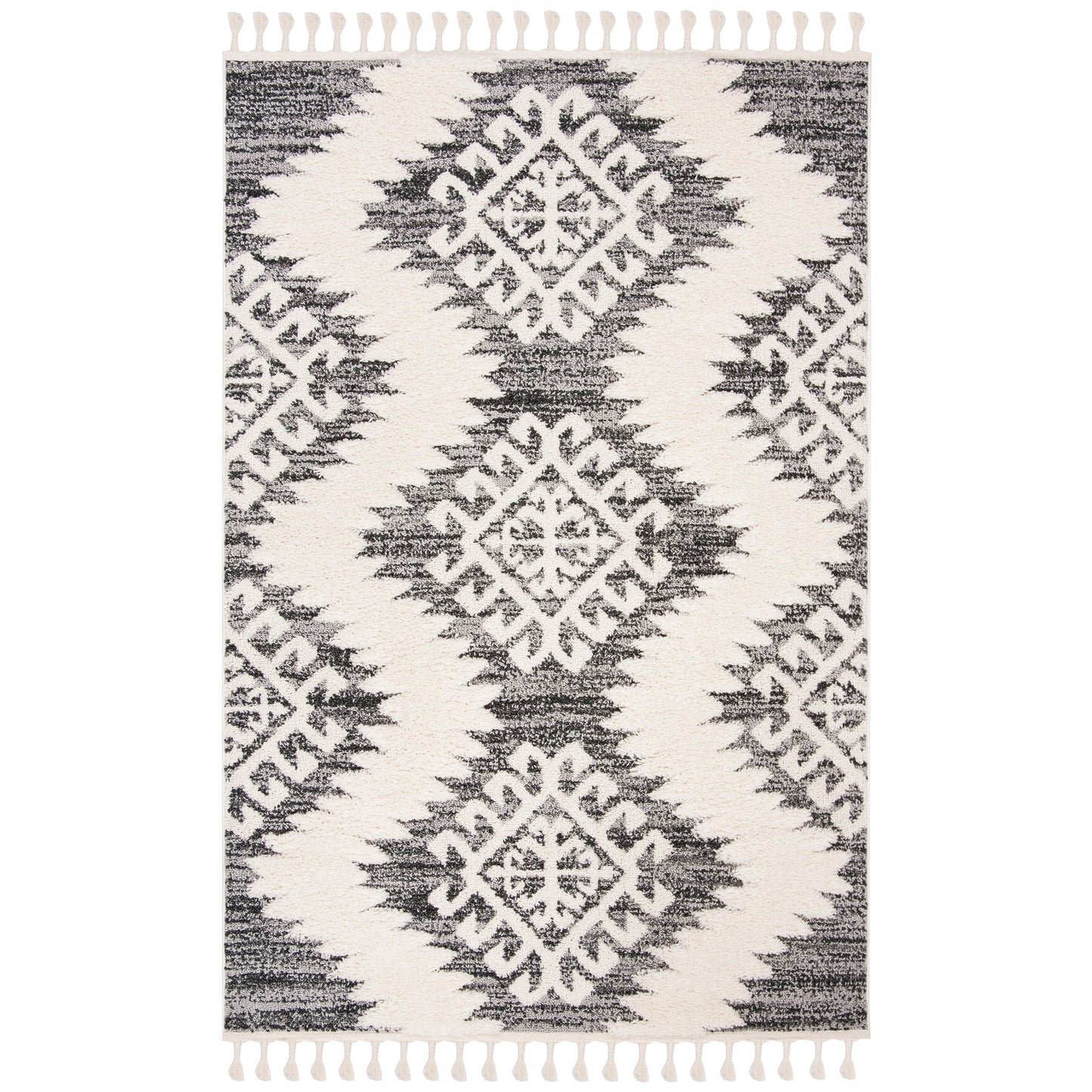 SAFAVIEH Tapis à poils longs marocains à pampilles Berneice Boho Tribal 2 pouces d'épaisseur