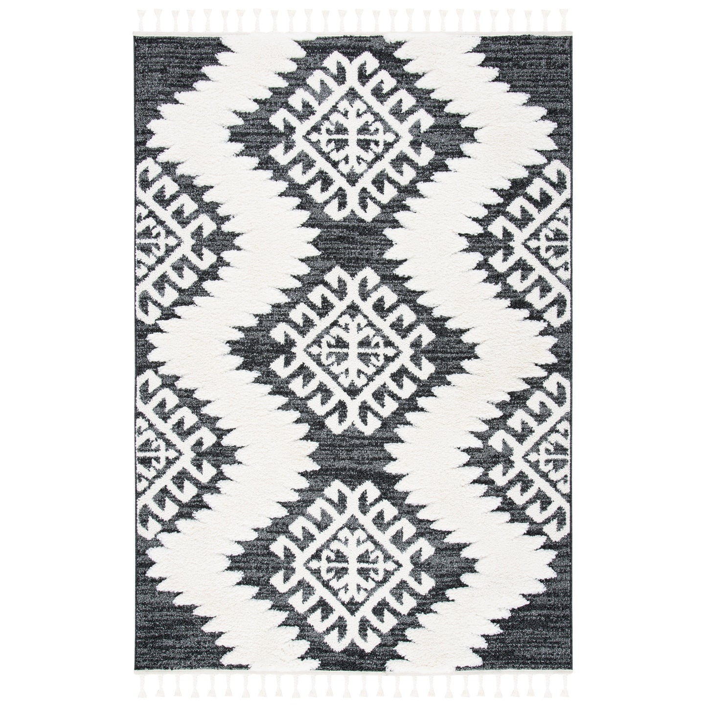SAFAVIEH Tapis à poils longs marocains à pampilles Berneice Boho Tribal 2 pouces d'épaisseur