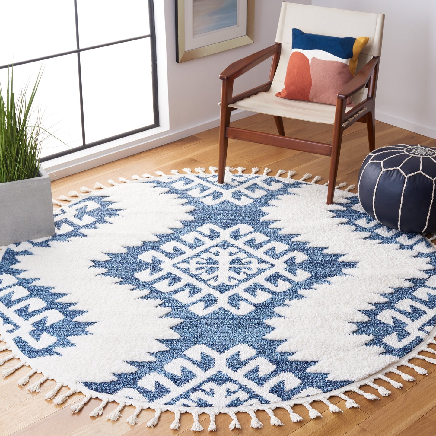 SAFAVIEH Tapis à poils longs marocains à pampilles Berneice Boho Tribal 2 pouces d'épaisseur