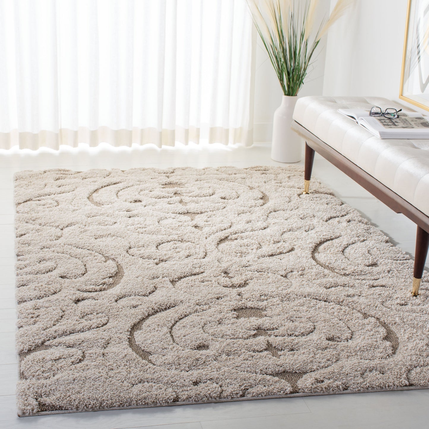 SAFAVIEH, tapis Florida Shag Semire Damask de 1,2 pouce d'épaisseur