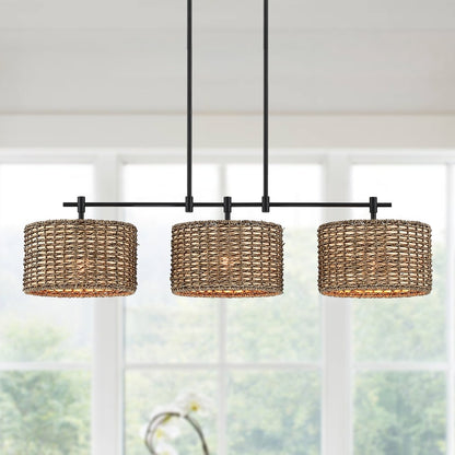 Lustre linéaire noir Sedgy à 3 lumières pour îlot de cuisine de style ferme - 41 W