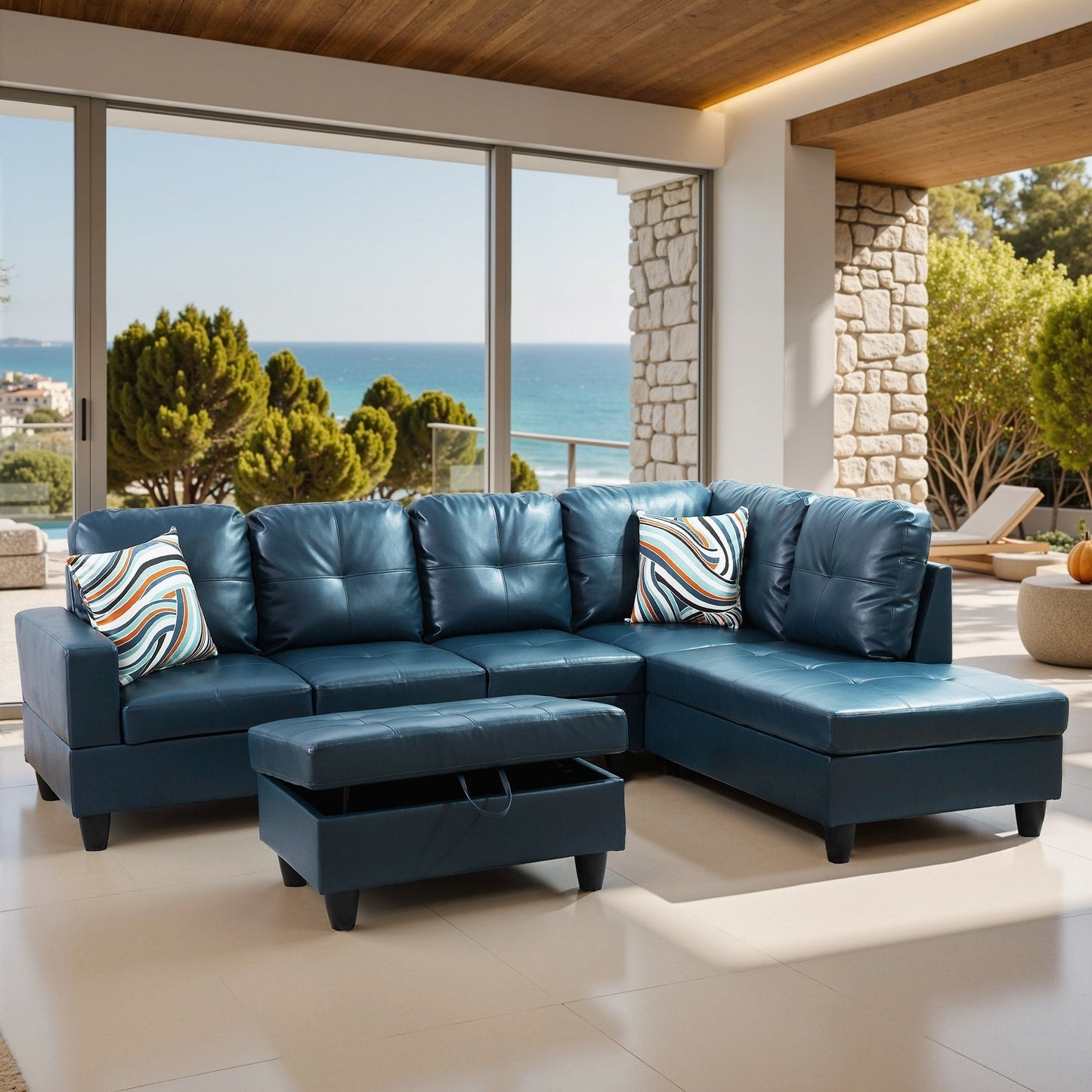 Ensemble de canapés de salon 3 pièces en cuir synthétique semi-PU