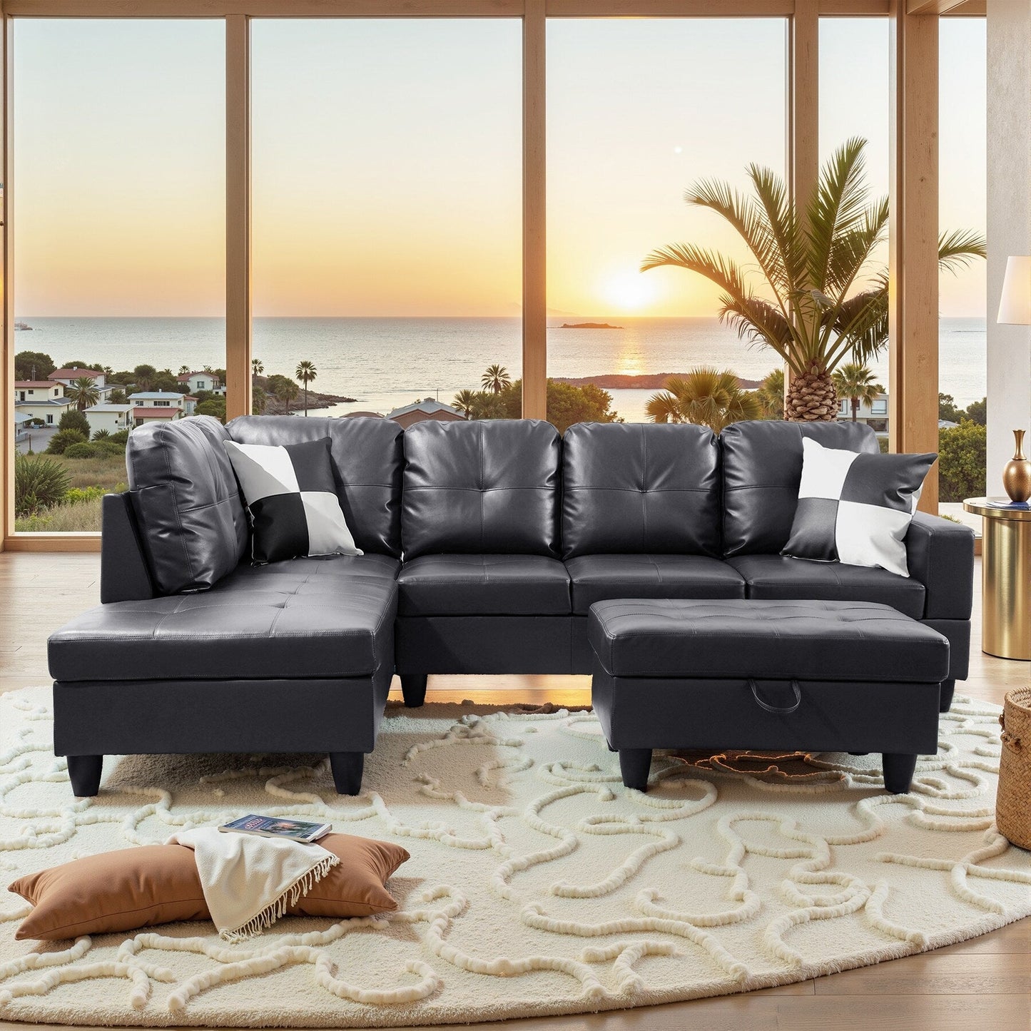 Ensemble de canapés de salon 3 pièces en cuir synthétique semi-PU