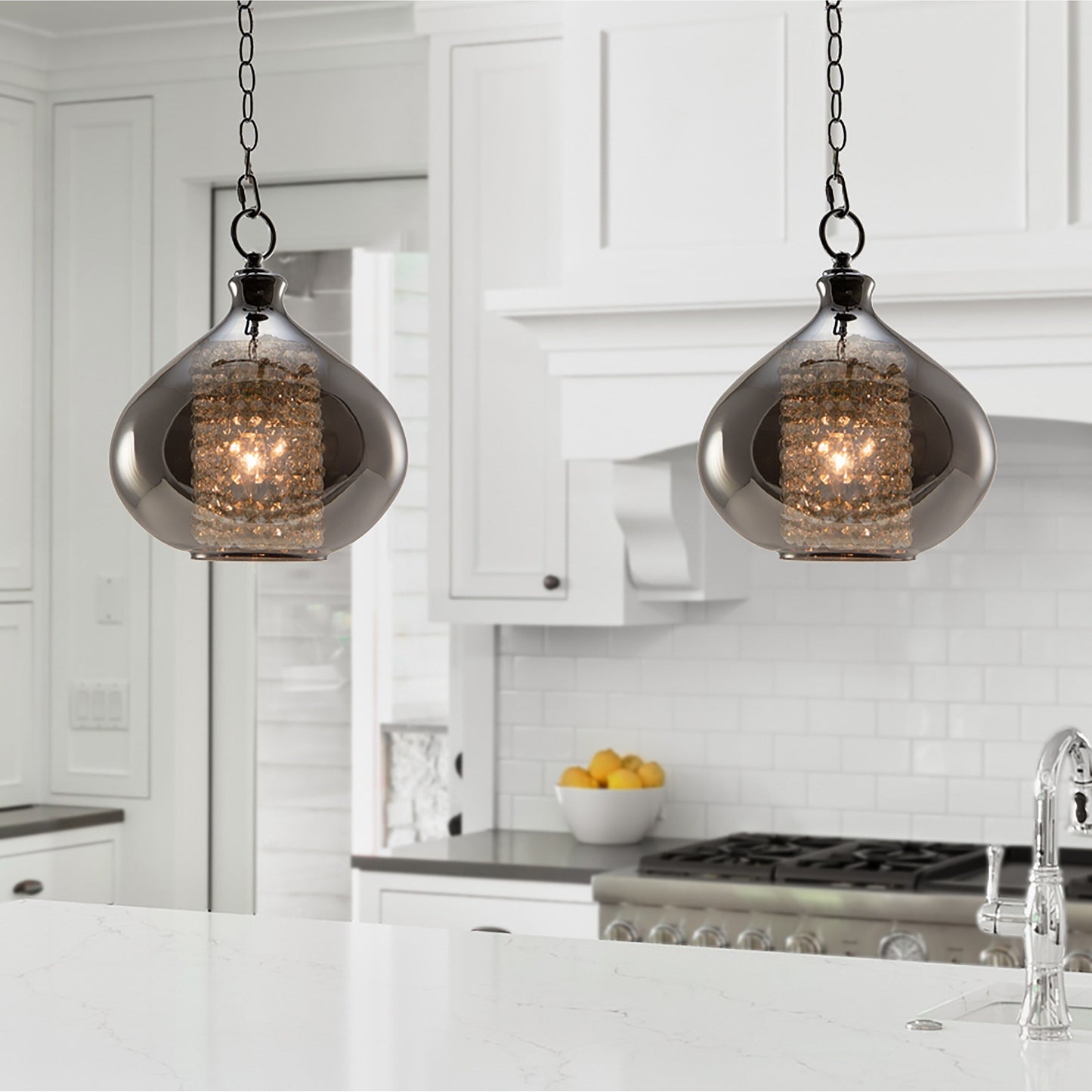 Pendentif en verre de Wallock et bijoux en cristal à facettes en verre Orchidée argentée, à brancher et à accrocher