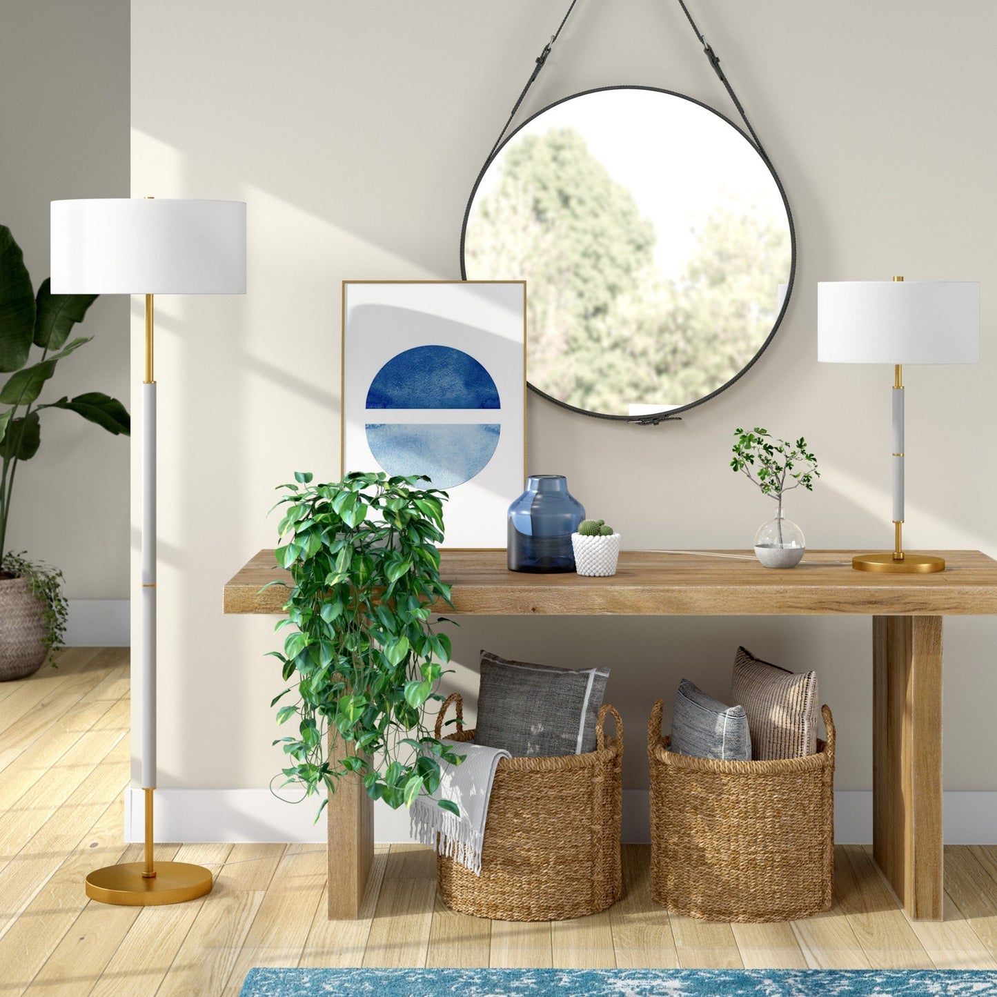 Lampadaire Simone à 2 lumières avec abat-jour en tissu