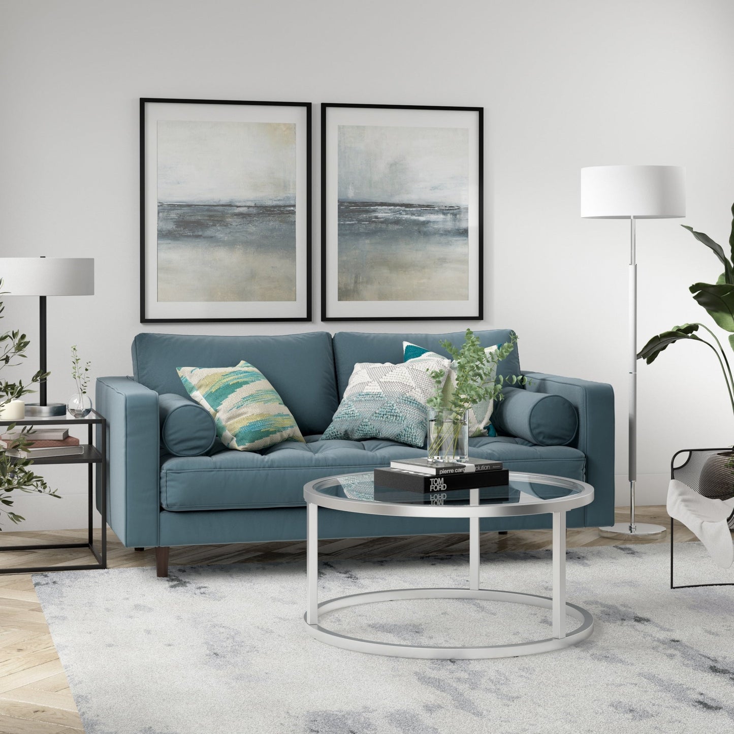 Lampadaire Simone à 2 lumières avec abat-jour en tissu