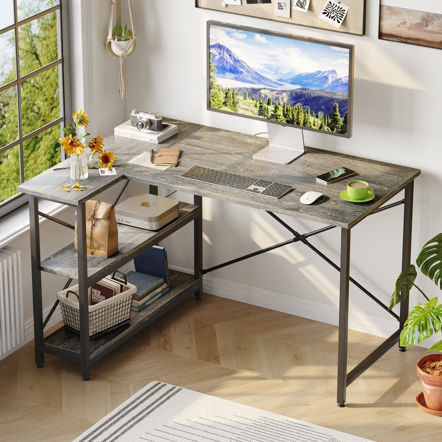 Petit bureau en L avec étagères de rangement Bureau d'ordinateur d'angle