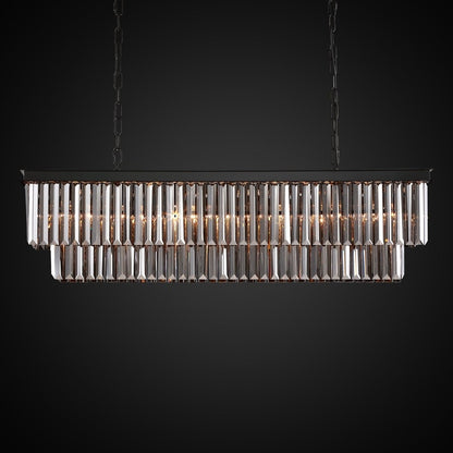 Lustre contemporain en cristal gris fumé et noir de 47 po, luminaire suspendu linéaire à deux niveaux pour îlot de cuisine et salle à manger