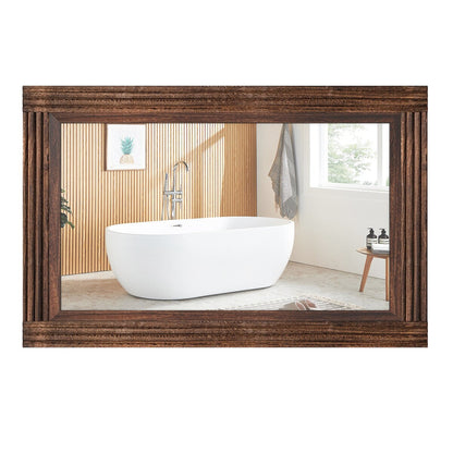 Miroir de salle de bain plat avec cadre en bois massif