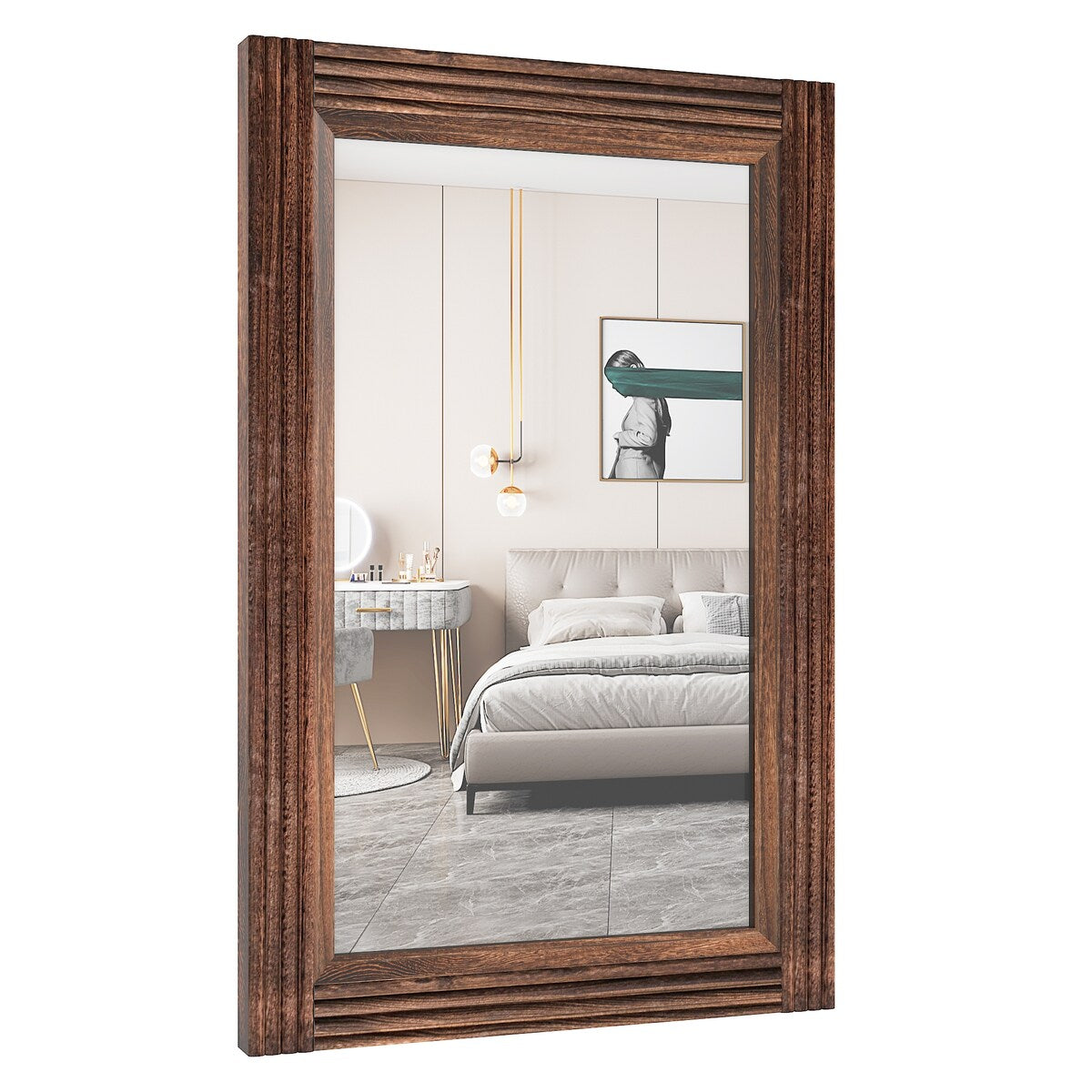 Miroir de salle de bain plat avec cadre en bois massif