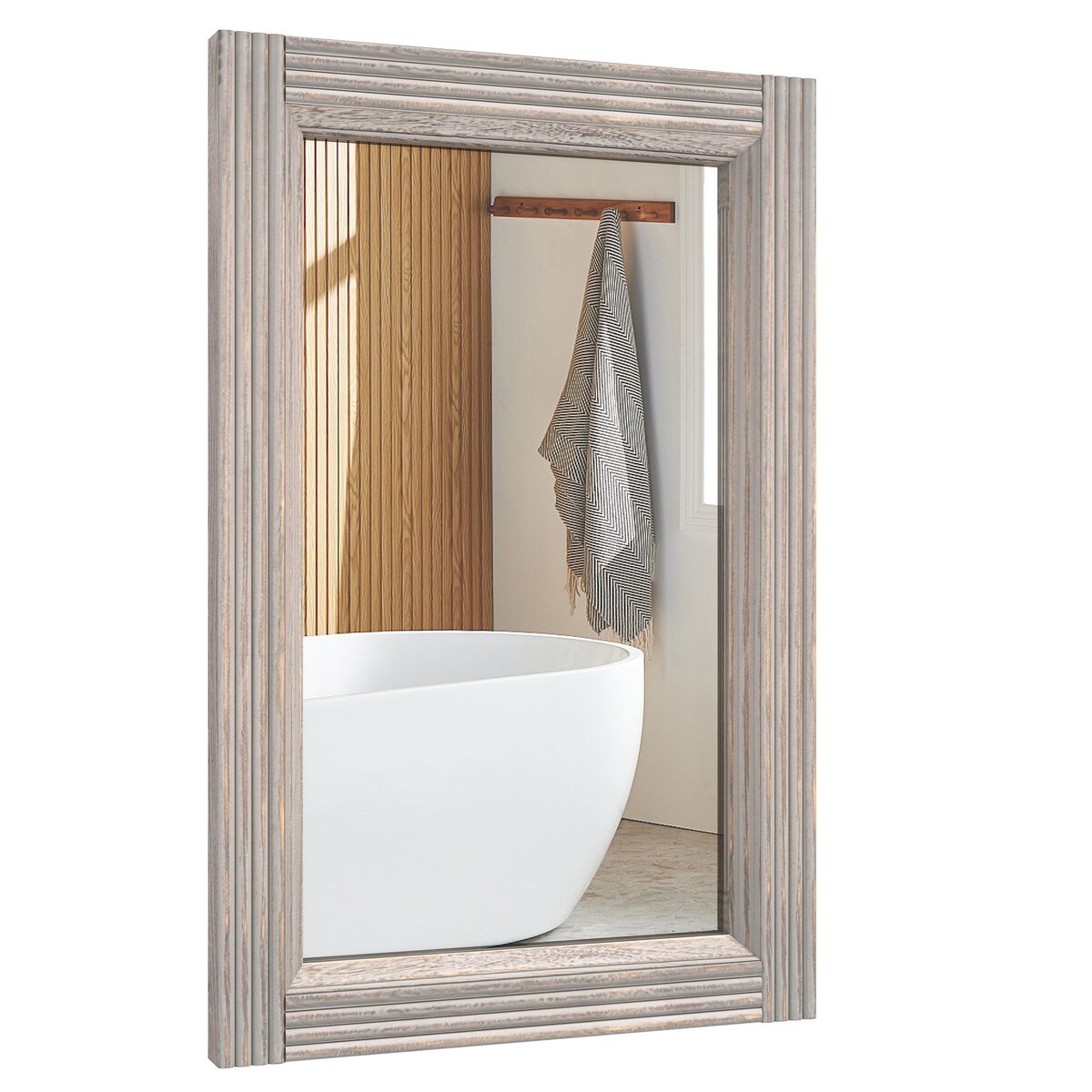 Miroir de salle de bain plat avec cadre en bois massif