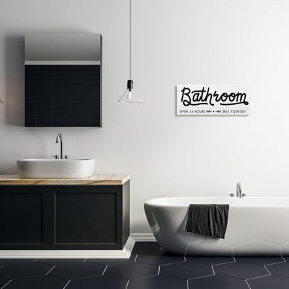 Stupell - Panneau de salle de bain « Asseyez-vous » - Art mural minimaliste sur toile noir et blanc