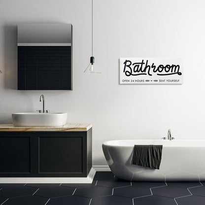 Stupell - Panneau de salle de bain « Asseyez-vous » - Art mural minimaliste sur toile noir et blanc