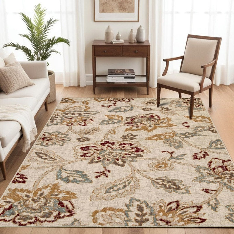 Tapis d'intérieur floral de style ferme jacobéen de qualité supérieure