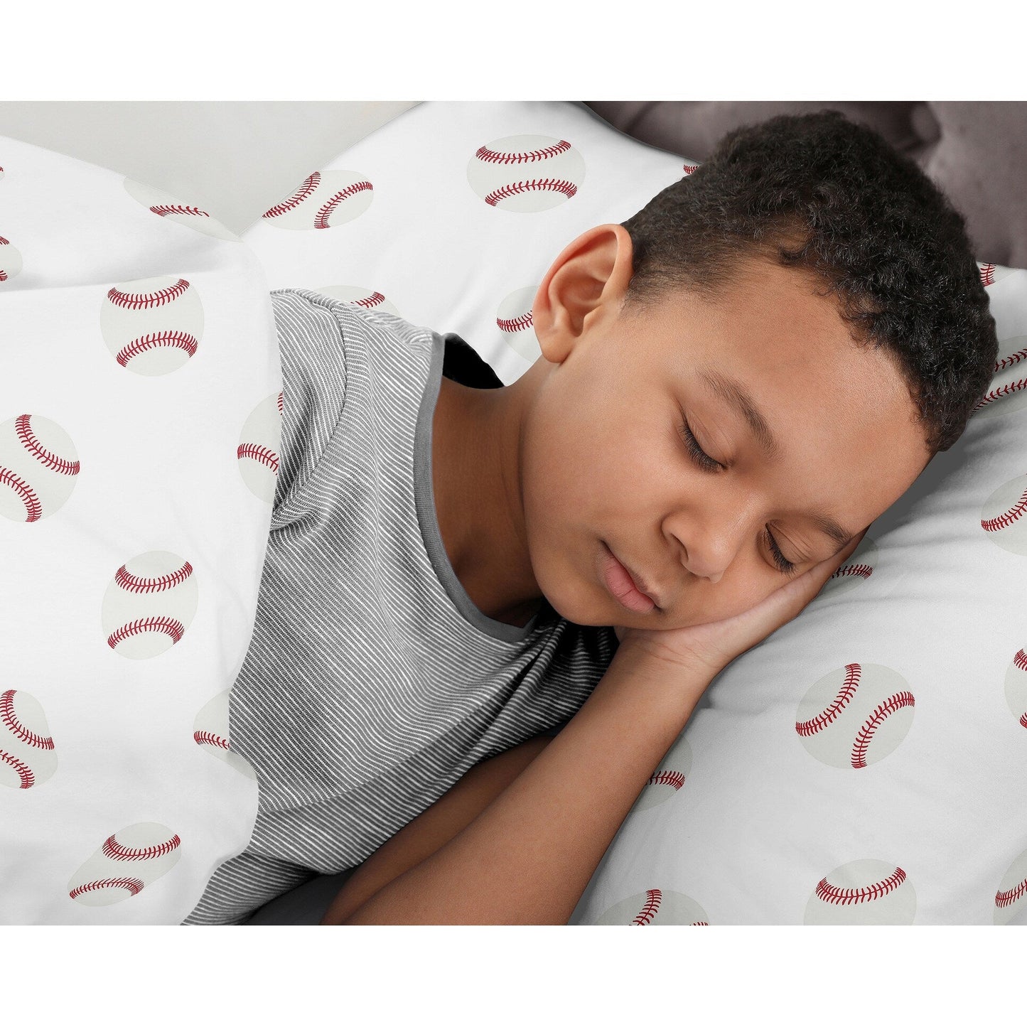 Ensemble de couette 3 pièces pour garçon, collection Sports, motif de baseball rouge, blanc et bleu, taille double/queen