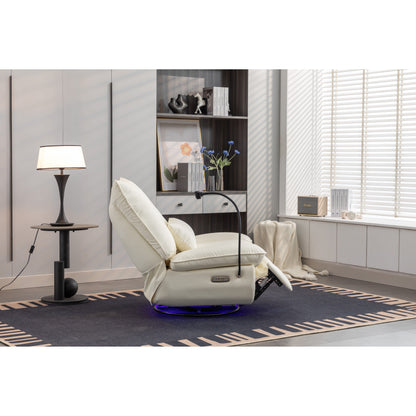 Fauteuil inclinable pivotant et électrique avec haut-parleurs Bluetooth, support de téléphone, ports de chargement USB et Type-C, rangement dissimulé dans les accoudoirs