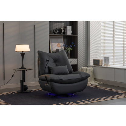 Fauteuil inclinable pivotant et électrique avec haut-parleurs Bluetooth, support de téléphone, ports de chargement USB et Type-C, rangement dissimulé dans les accoudoirs