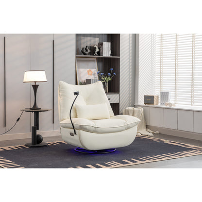 Fauteuil inclinable pivotant et électrique avec haut-parleurs Bluetooth, support de téléphone, ports de chargement USB et Type-C, rangement dissimulé dans les accoudoirs