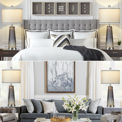 Lampes de table 2 en 1 en verre gris, avec ports de charge et interrupteur tactile à 2 voies (lot de 2) - 30,5 x 30,5 x 66 cm (L x l x H)