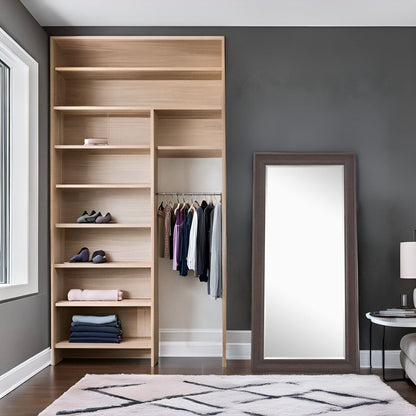 Grand miroir sur toute la surface, miroir surdimensionné, cadre en imitation bois lisse, miroir rectangulaire à suspendre au mur