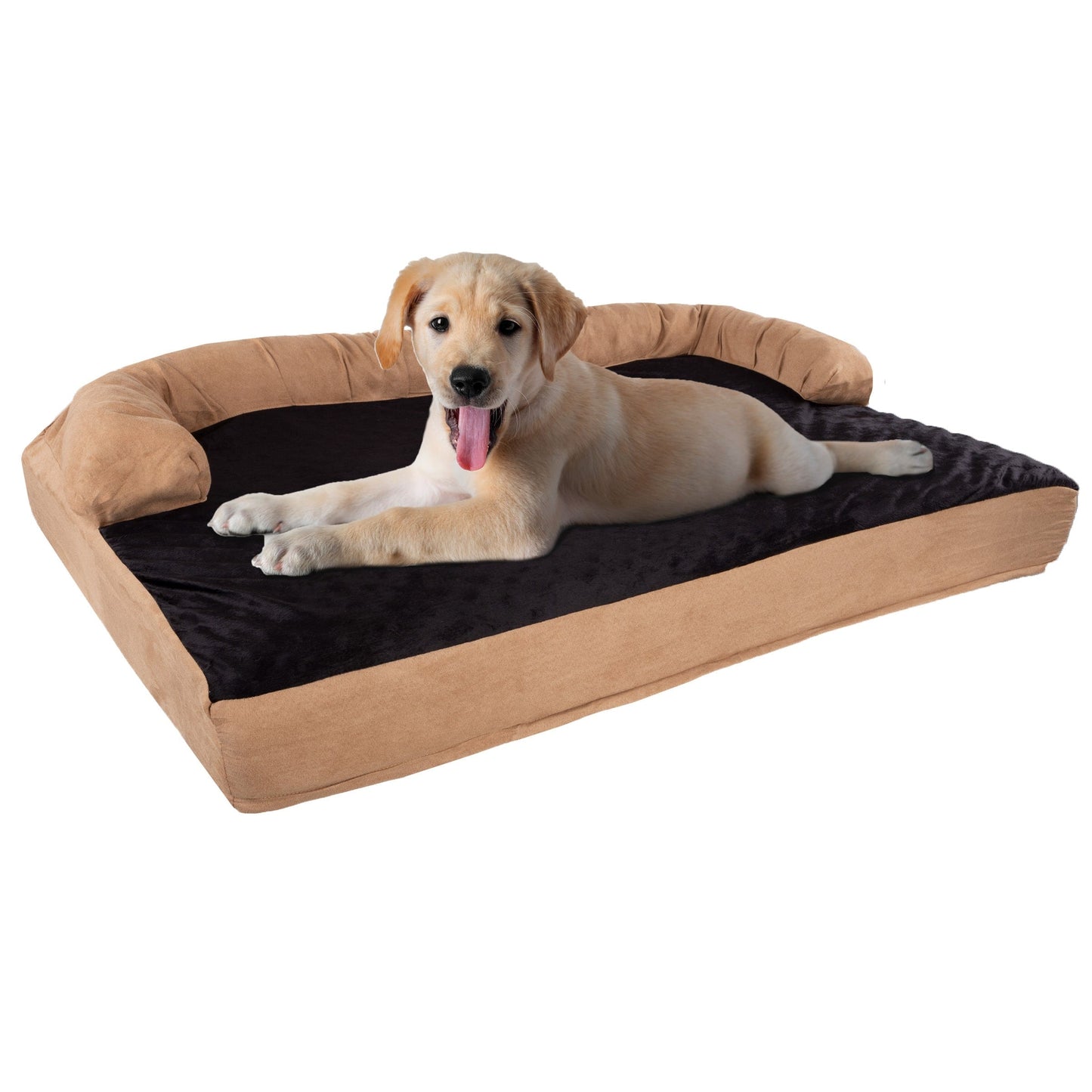 Lit pour animal de compagnie beige/noir - Canapé orthopédique 3 couches pour chien avec gel rafraîchissant, mousse à mémoire de forme et renfort de nuque