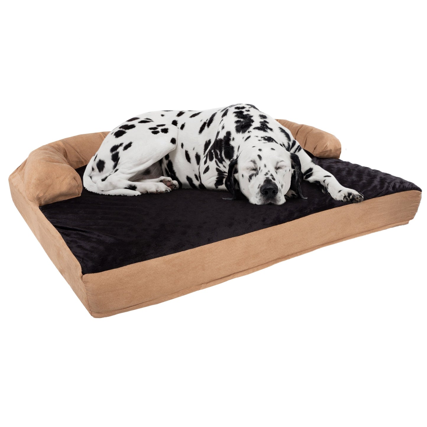 Lit pour animal de compagnie beige/noir - Canapé orthopédique 3 couches pour chien avec gel rafraîchissant, mousse à mémoire de forme et renfort de nuque