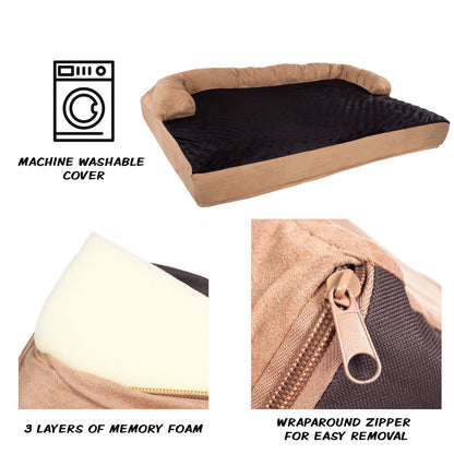 Lit pour animal de compagnie beige/noir - Canapé orthopédique 3 couches pour chien avec gel rafraîchissant, mousse à mémoire de forme et renfort de nuque